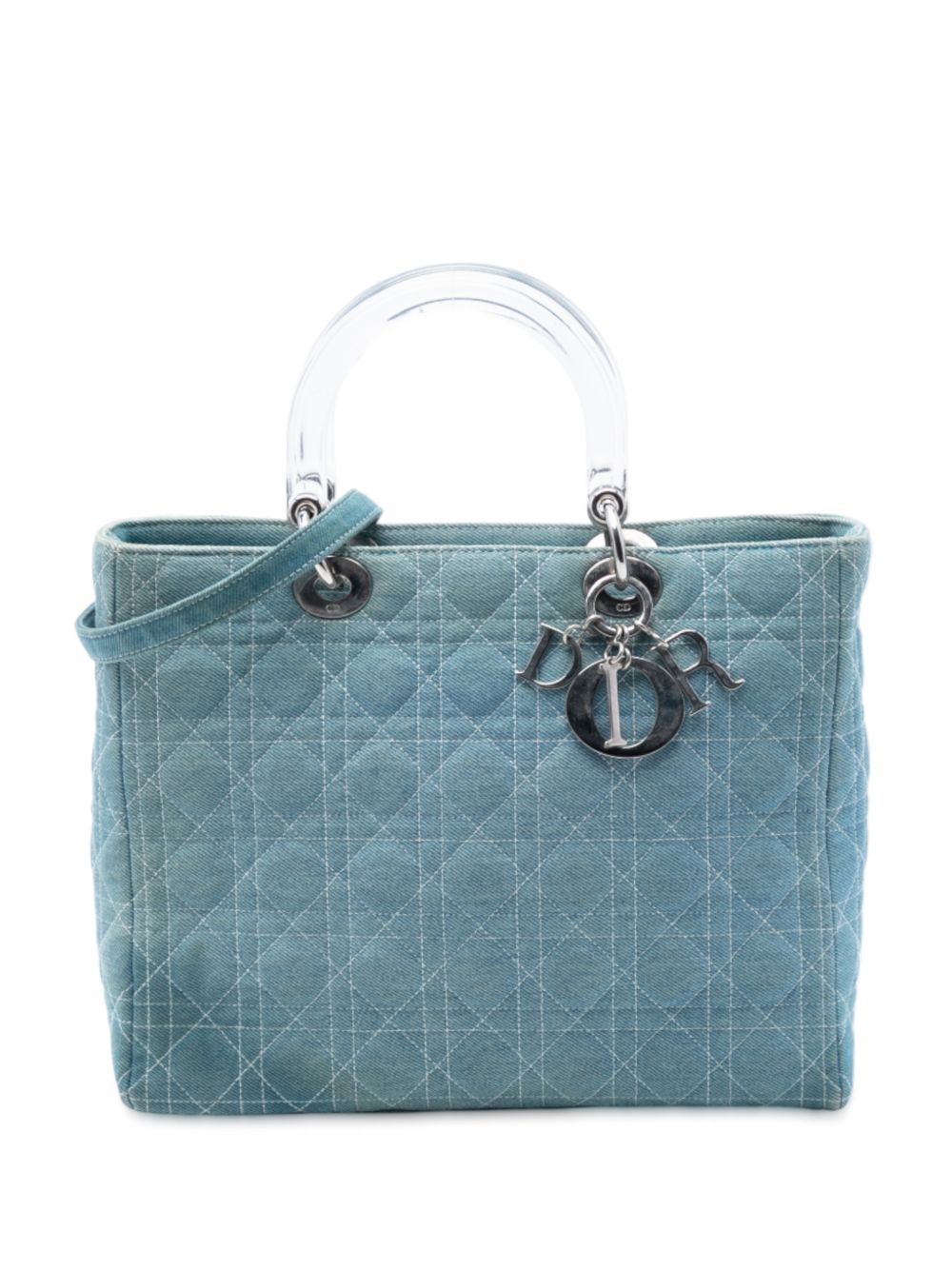 2000 Large Denim Cannage Acrylic Handles Lady Dior satchel