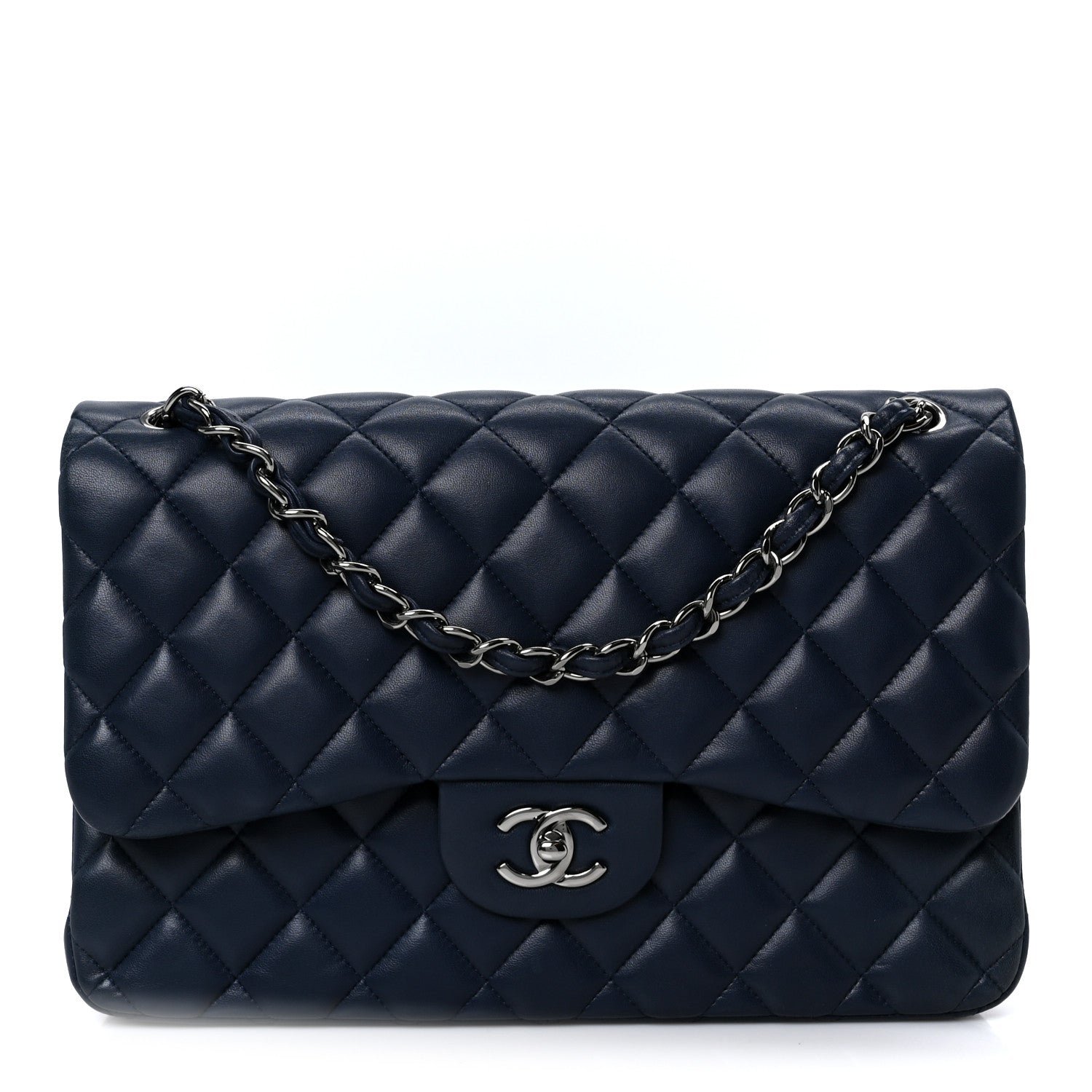 Chanel Lambskin Quilted Jumbo Double Flap Navy