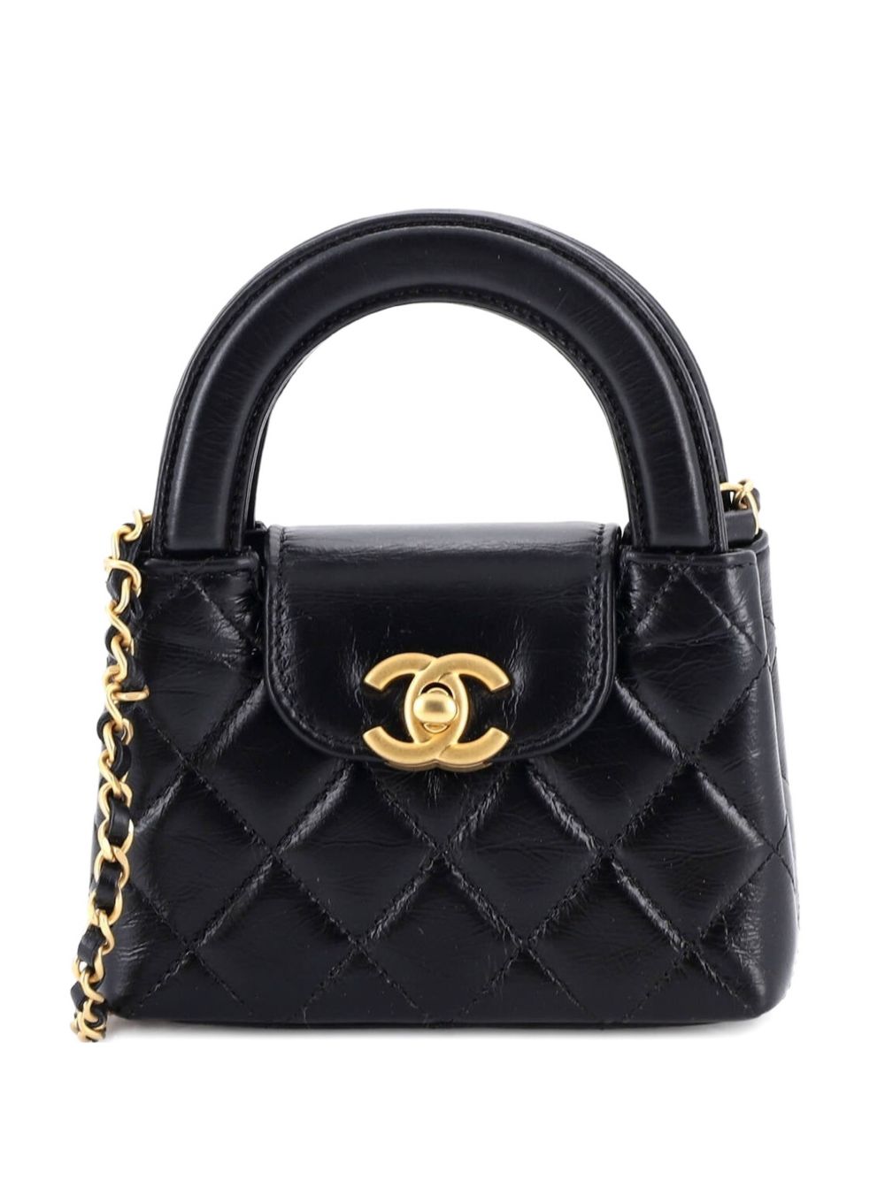 Kelly Top Handle Shopping Bag Quilted Shiny Aged Calfskin Nano crossbody bag