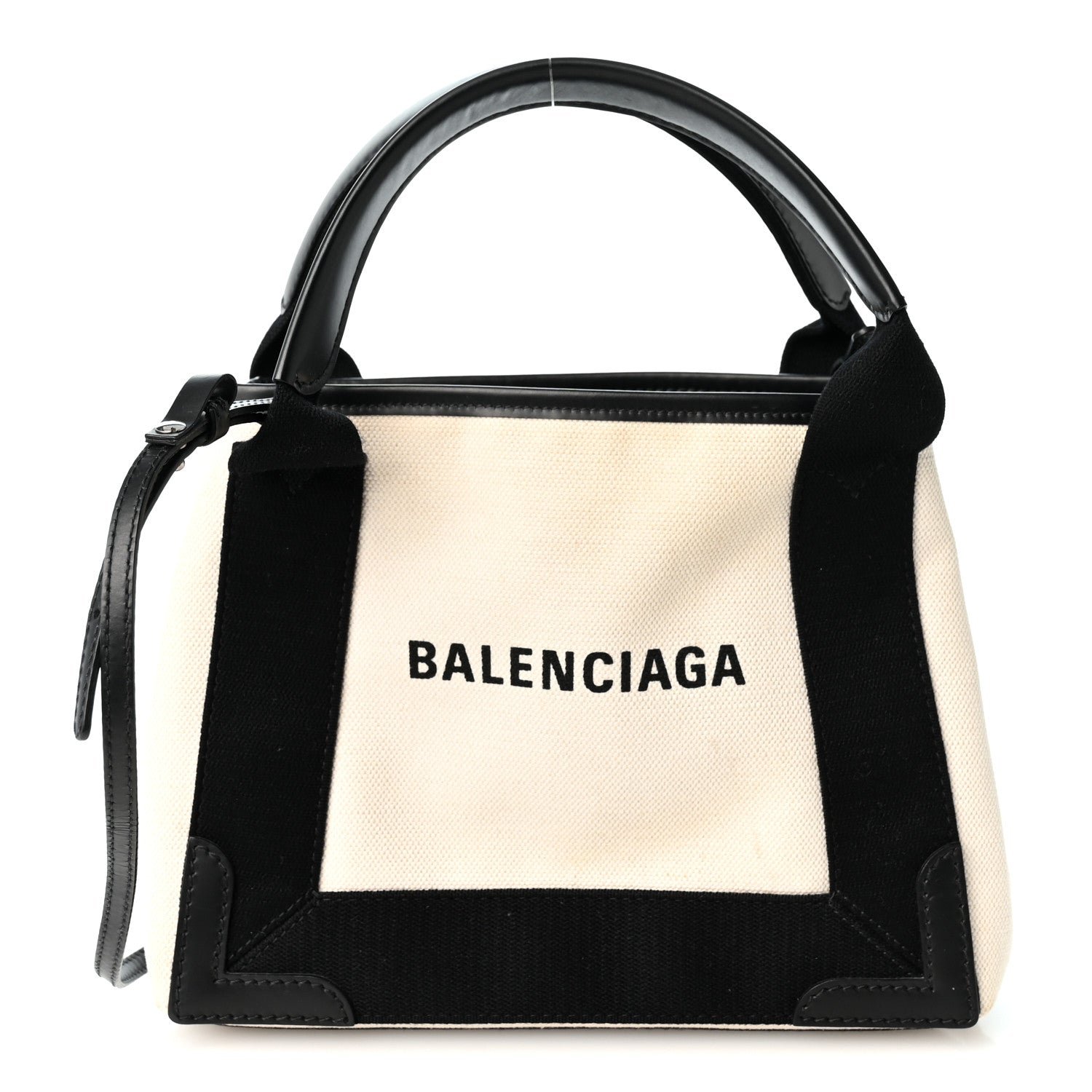 Balenciaga Cotton Canvas Satin Calfskin S Navy Cabas Natural Black