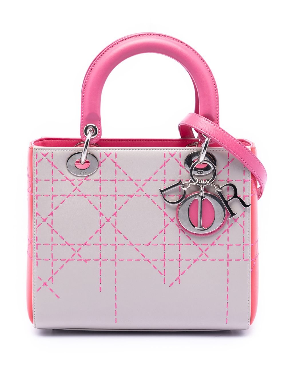 2014 Medium Tricolor Lambskin Macrocannage Stitched Lady Dior satchel