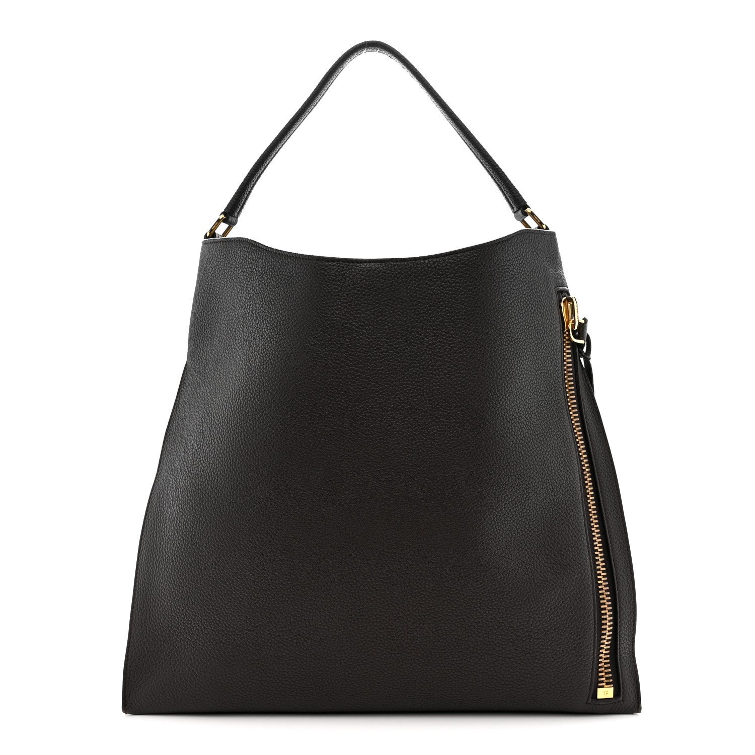 Tom Ford Pebbled Calfskin Large Alix Padlock Zip Hobo Bag Dark Brown