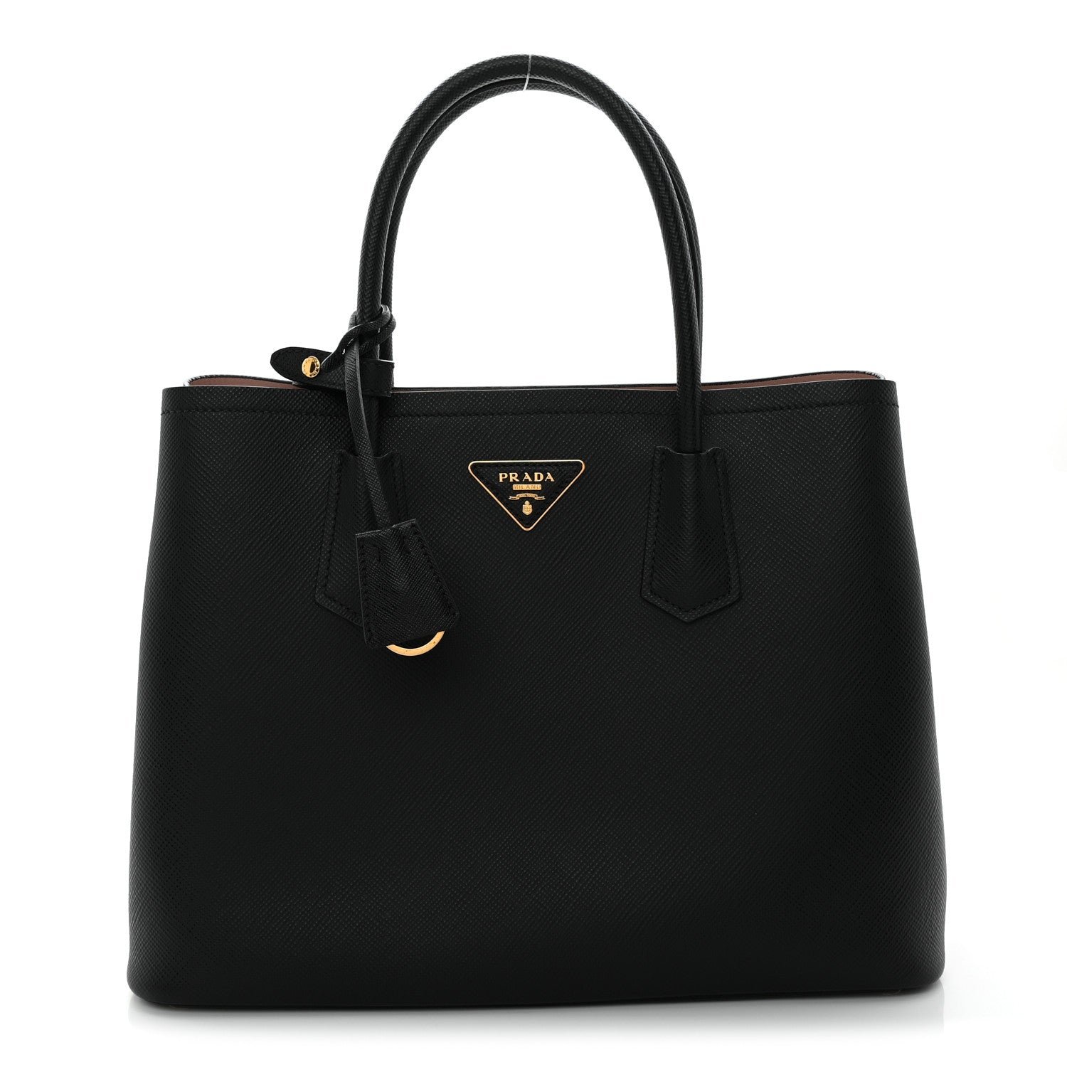 Prada Saffiano Cuir Medium Double Bag Black Mughetto
