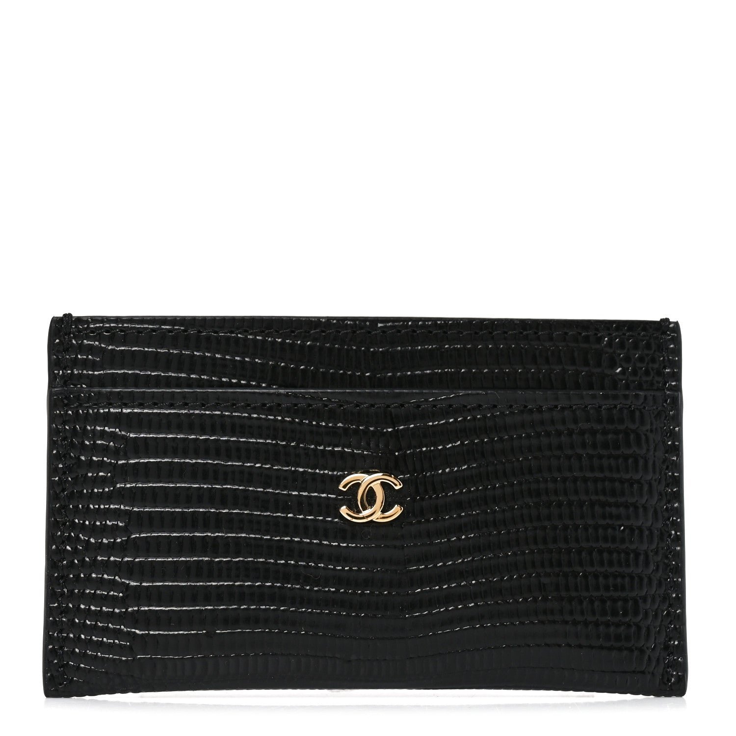 Chanel Calfskin Lizard Embossed Card Holder Black