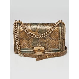 Chanel Green/Gold Python and Sequin Embellished Medium Boy Bag