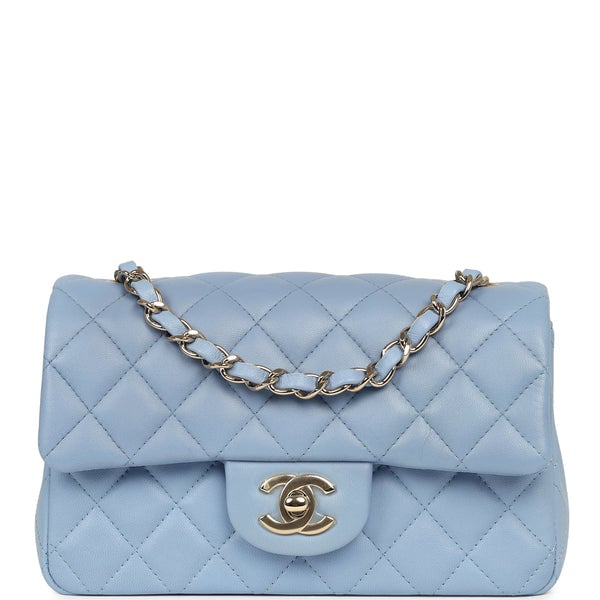 Chanel Mini Rectangular Flap Bag Light Blue Lambskin Light Gold Hardware