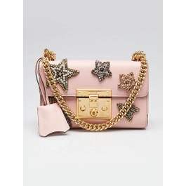 Gucci Pink Leather Crystal Star Small Padlock Crossbody Bag