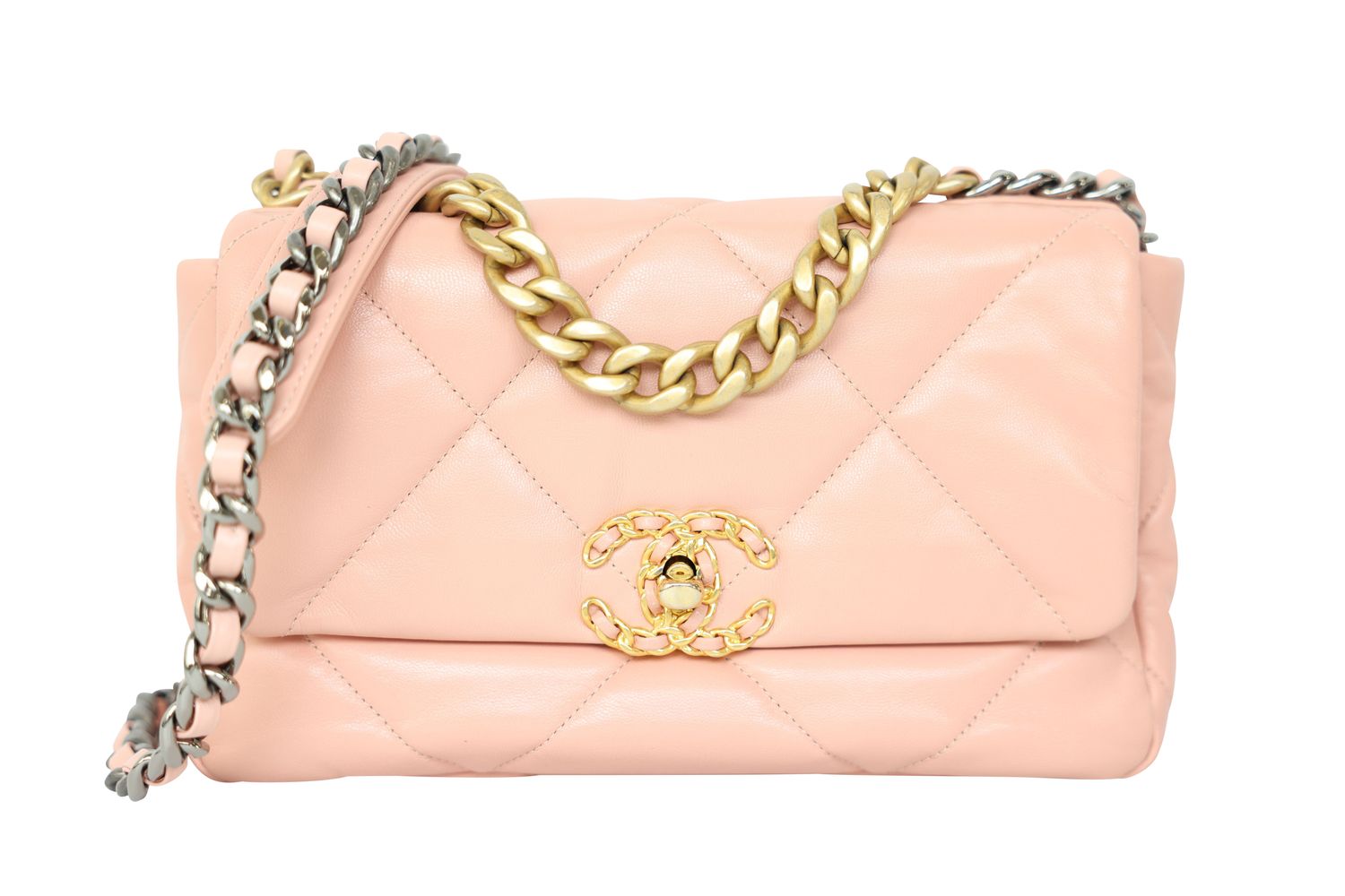 Chanel 19 Medium, Pink Leather With Mixed Hardware, Preowned No Dustbag WA001
