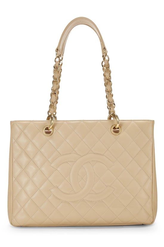 Beige Quilted Caviar Grand Shopping Tote (GST)