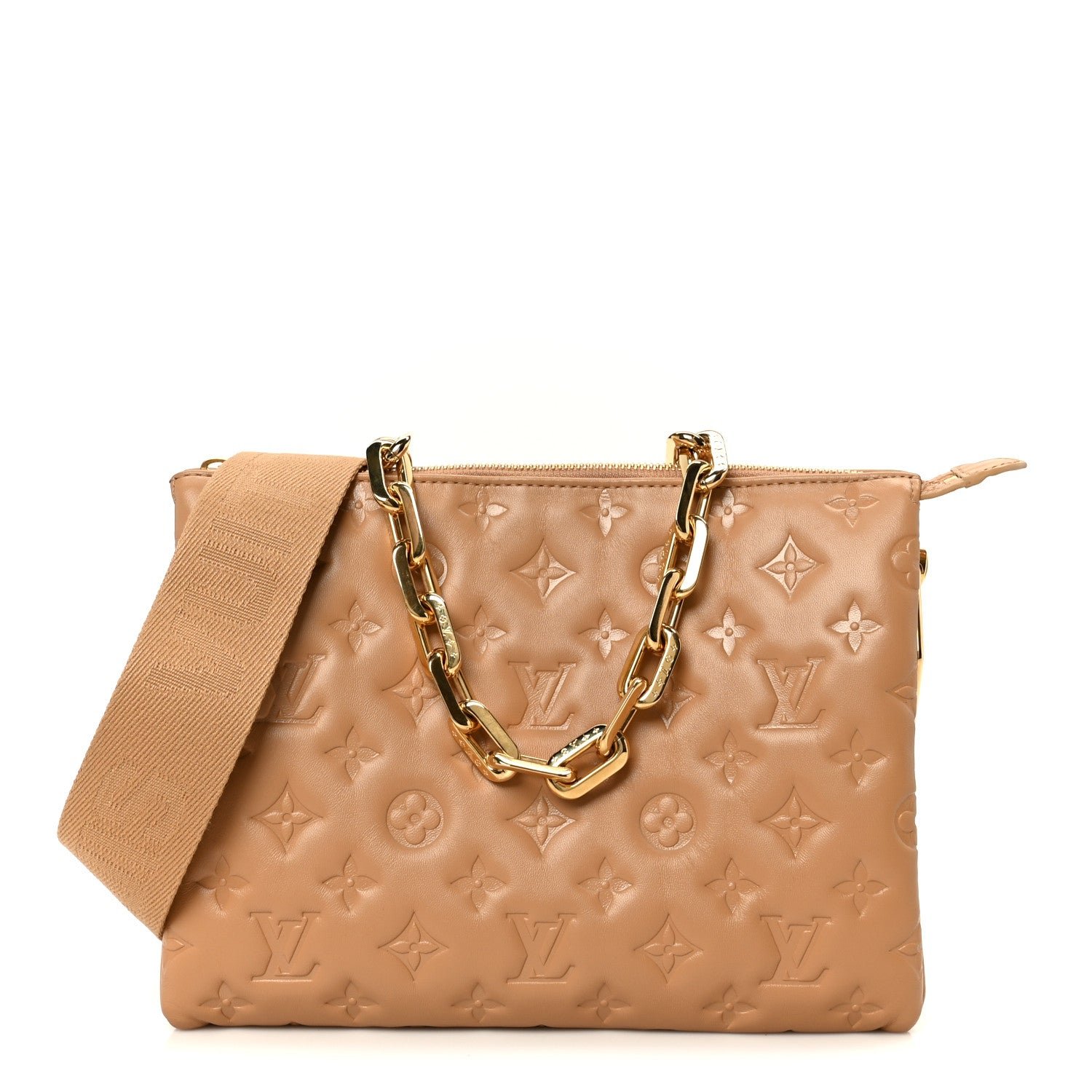 Louis Vuitton Lambskin Embossed Monogram Coussin PM Camel