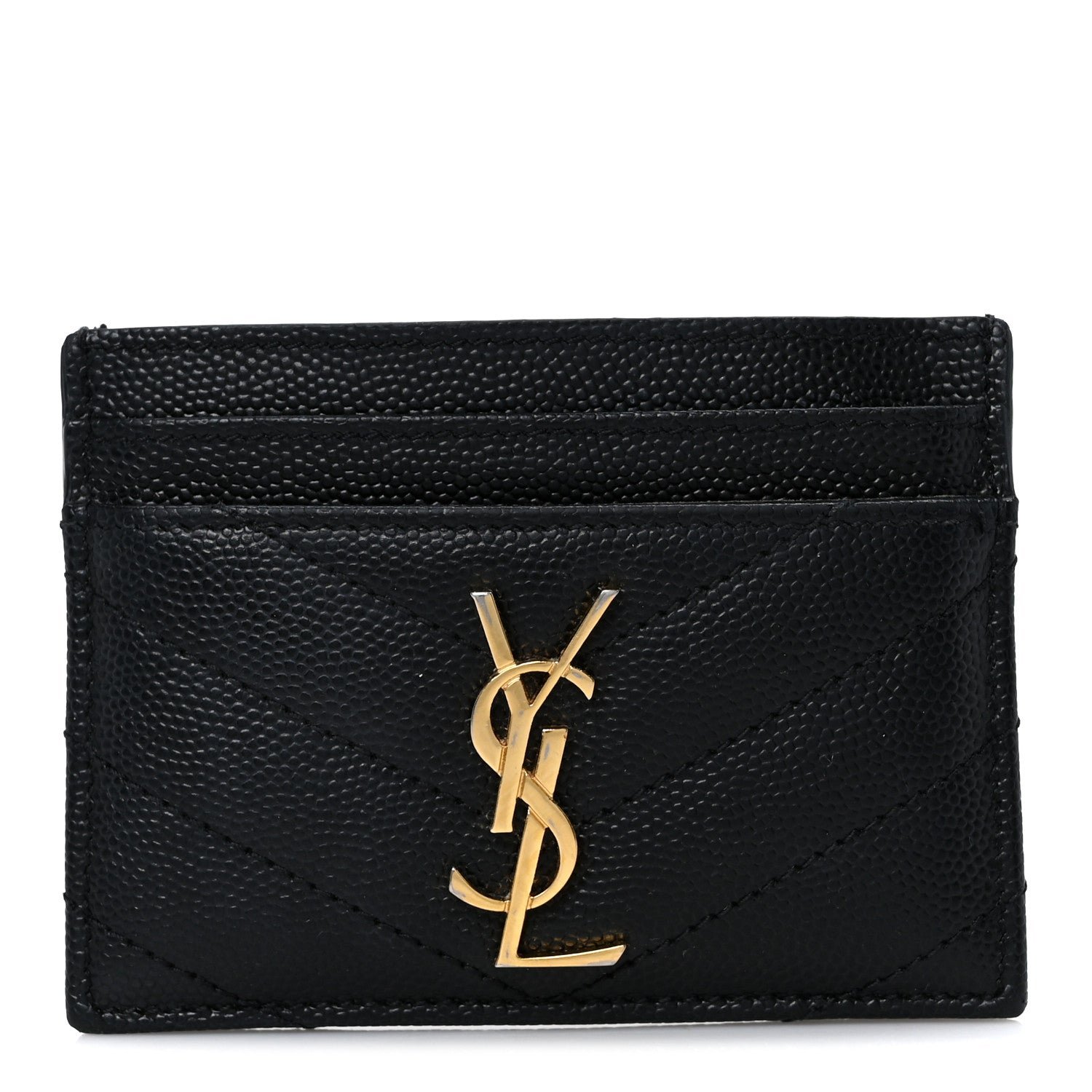 Saint Laurent Grain De Poudre Matelasse Chevron Monogram Credit Card Case Black