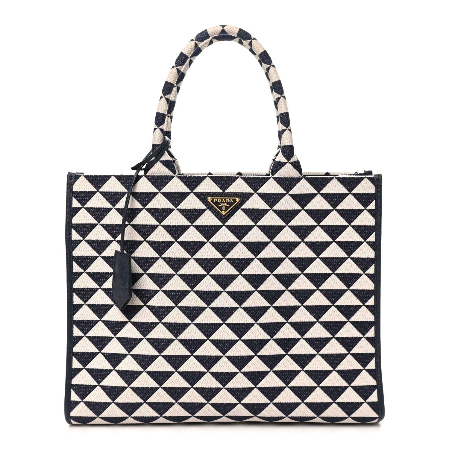 Prada Jacquard Saffiano Triangolo Symbole Embroidered Large Tote Baltico Talco