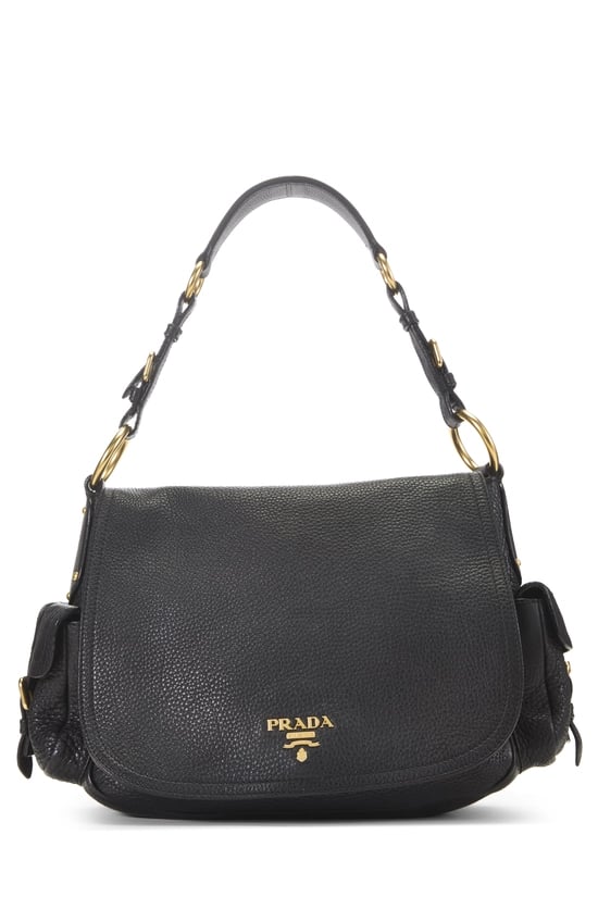 Black Vitello Daino Side Pocket Hobo