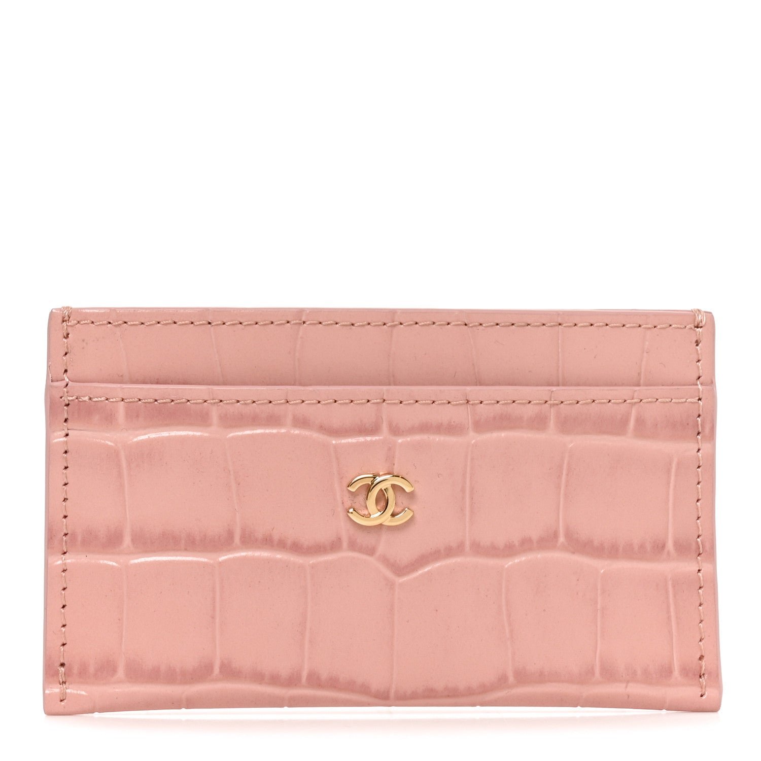 Chanel Calfskin Crocodile Embossed Crococo Card Holder Light Pink
