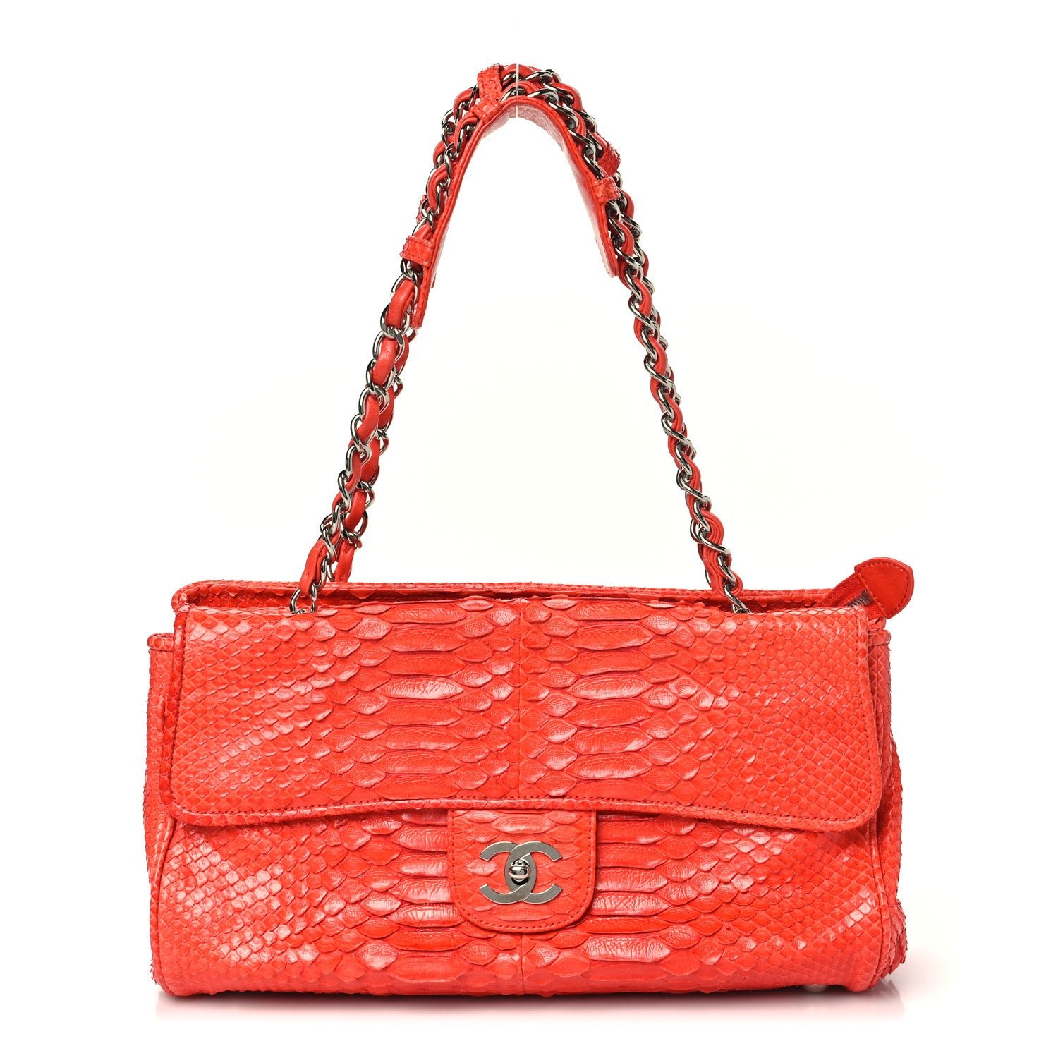Chanel Snakeskin East West Kisslock Flap Red