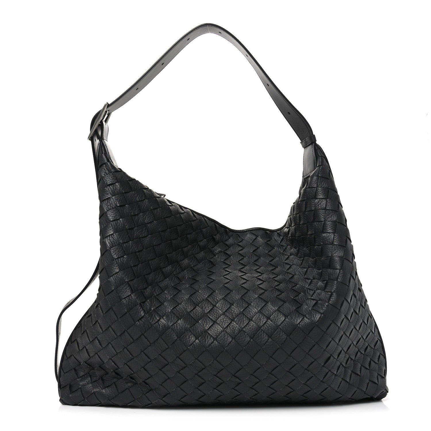 Bottega Veneta Deerskin Intrecciato Medium Traveler Hobo Black