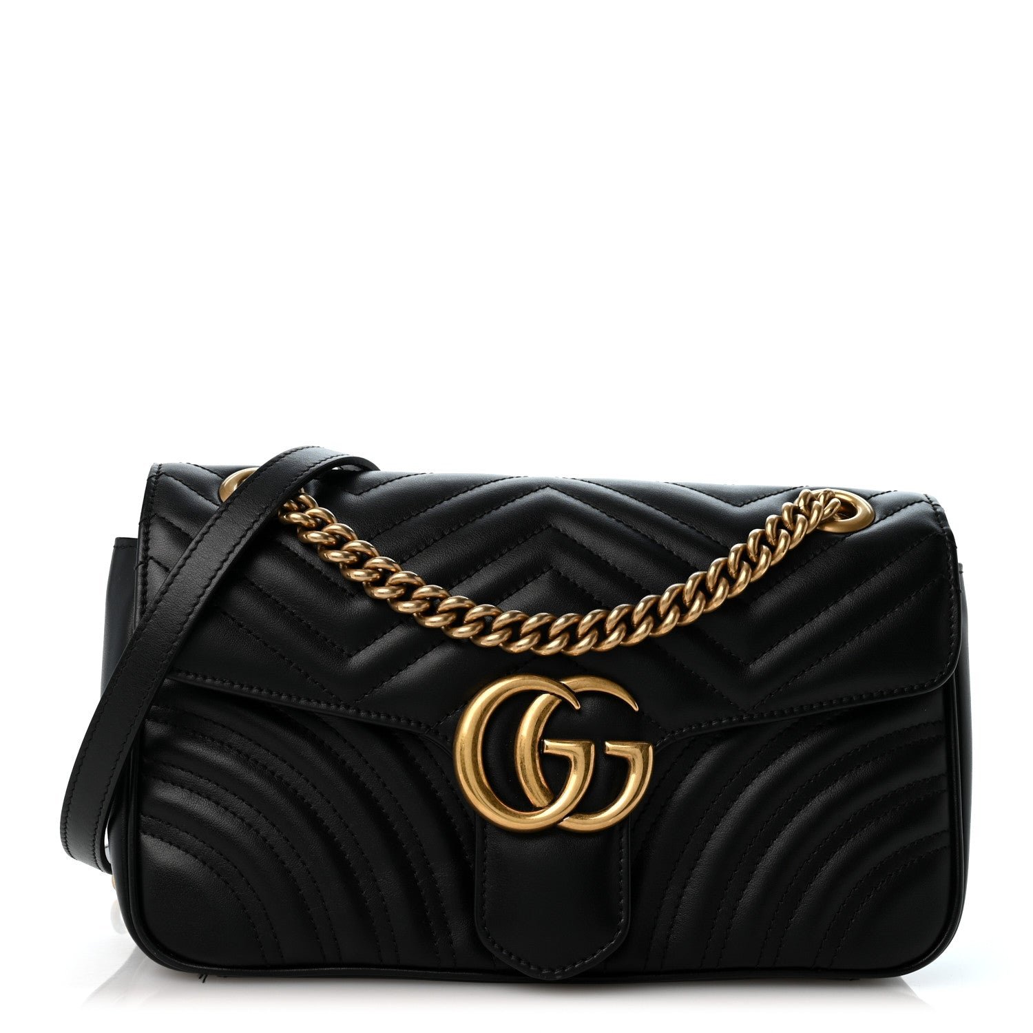 Gucci Calfskin Matelasse Medium GG Marmont Shoulder Bag Black