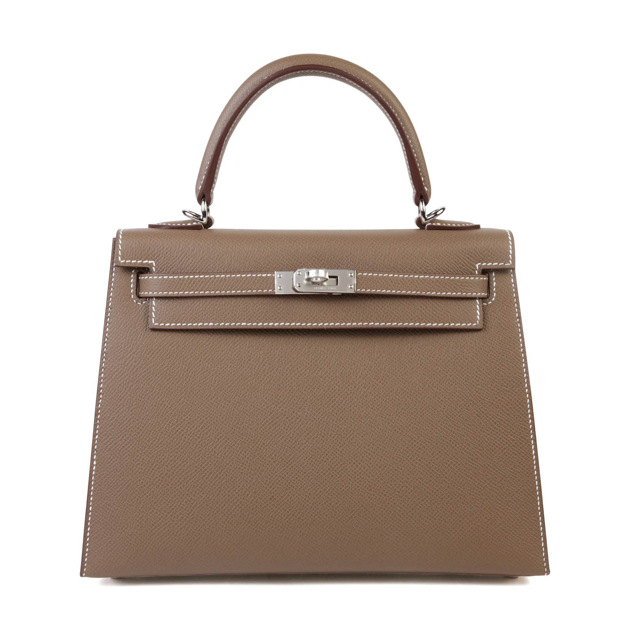 Brand New ( Rank N ) HERMÈS Kelly 25 Sellier Etoupe (18) Epsom Palladium hardware G (2026)