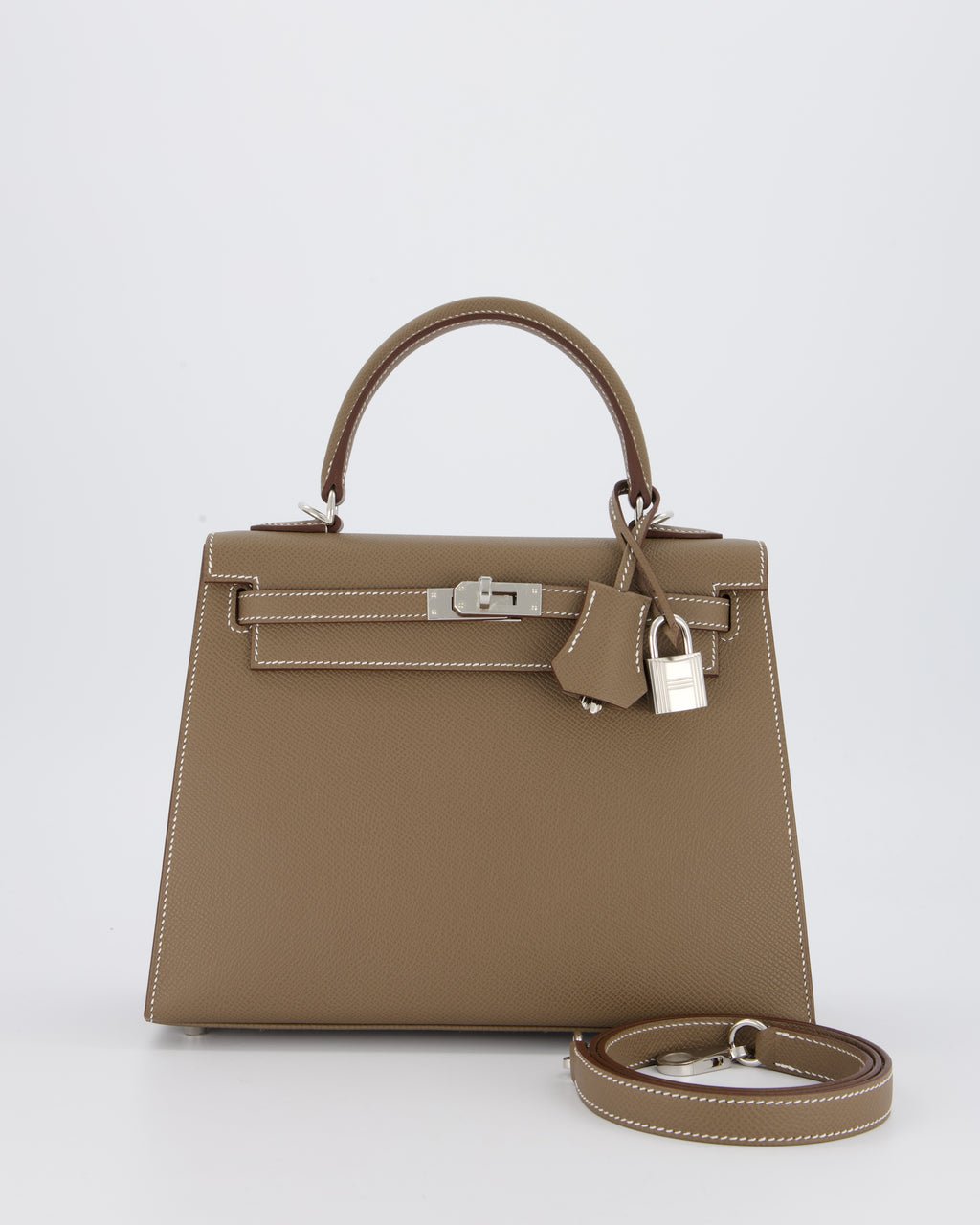 Hermes Hermès Kelly 25 Sellier Bag in Etoupe Epsom Leather with Palladium Hardware