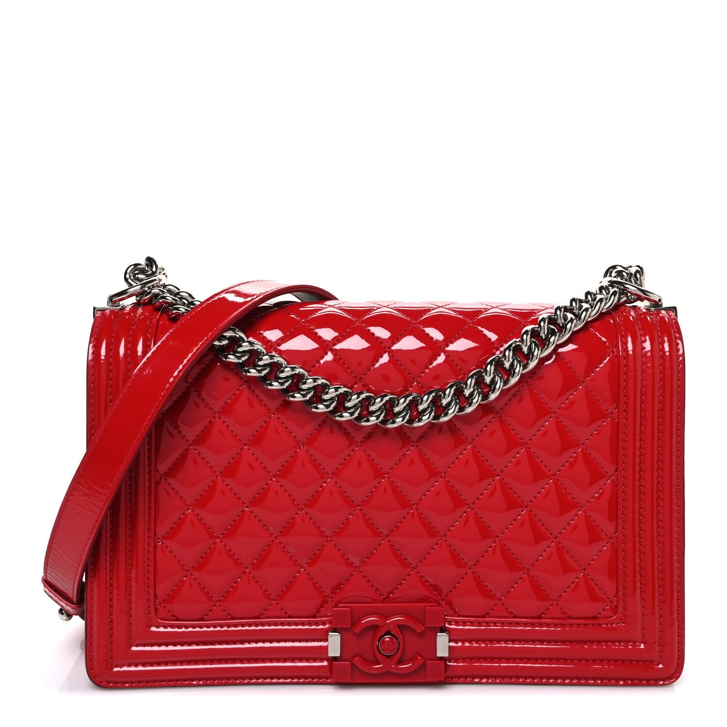 Chanel Patent Calfskin New Medium Plexiglass Boy Flap Red