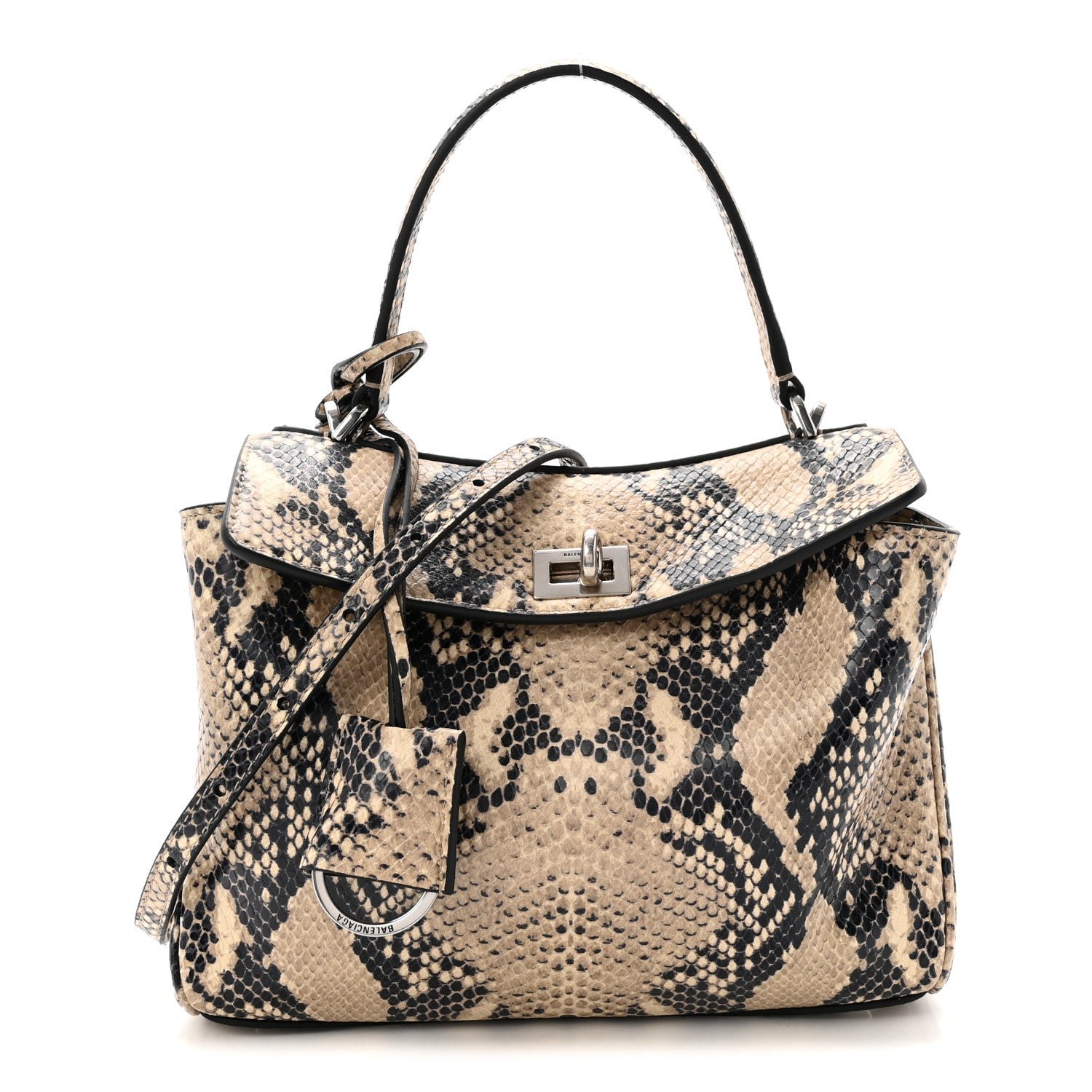 Balenciaga Python Embossed Calfskin Mini Rodeo Top Handle Handbag Natural