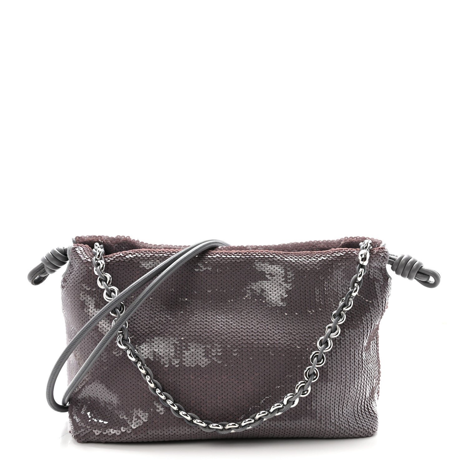 Loewe Sequin Medium Donut Chain Flamenco Knot Clutch Grey