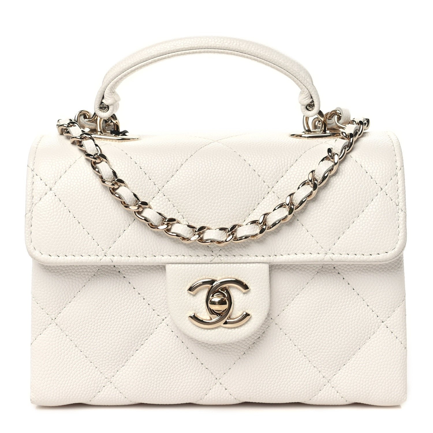 Chanel Caviar Quilted Retro Mini Twist Top Handle Clutch Flap White