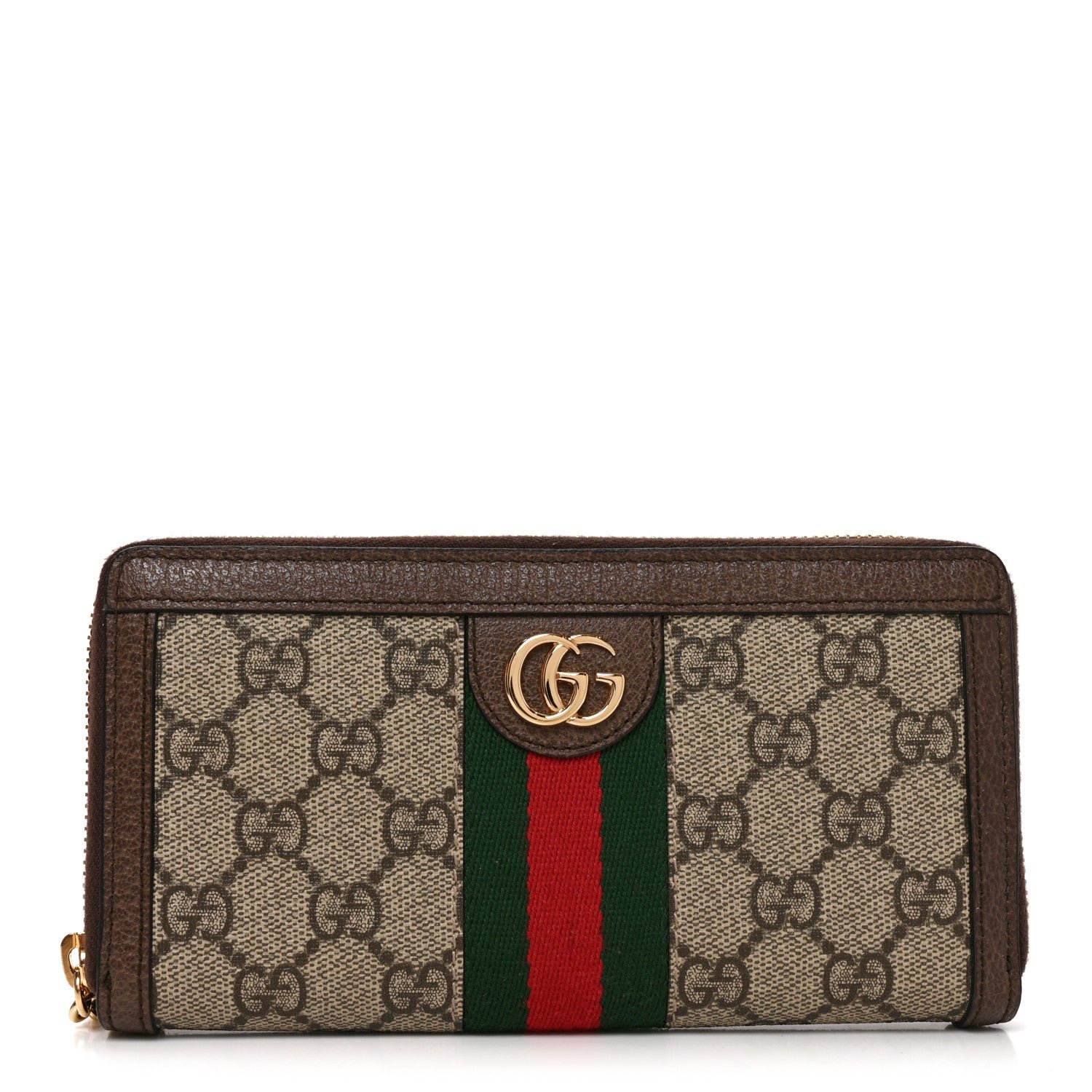 Gucci GG Supreme Monogram Web Ophidia Zip Around Wallet Brown