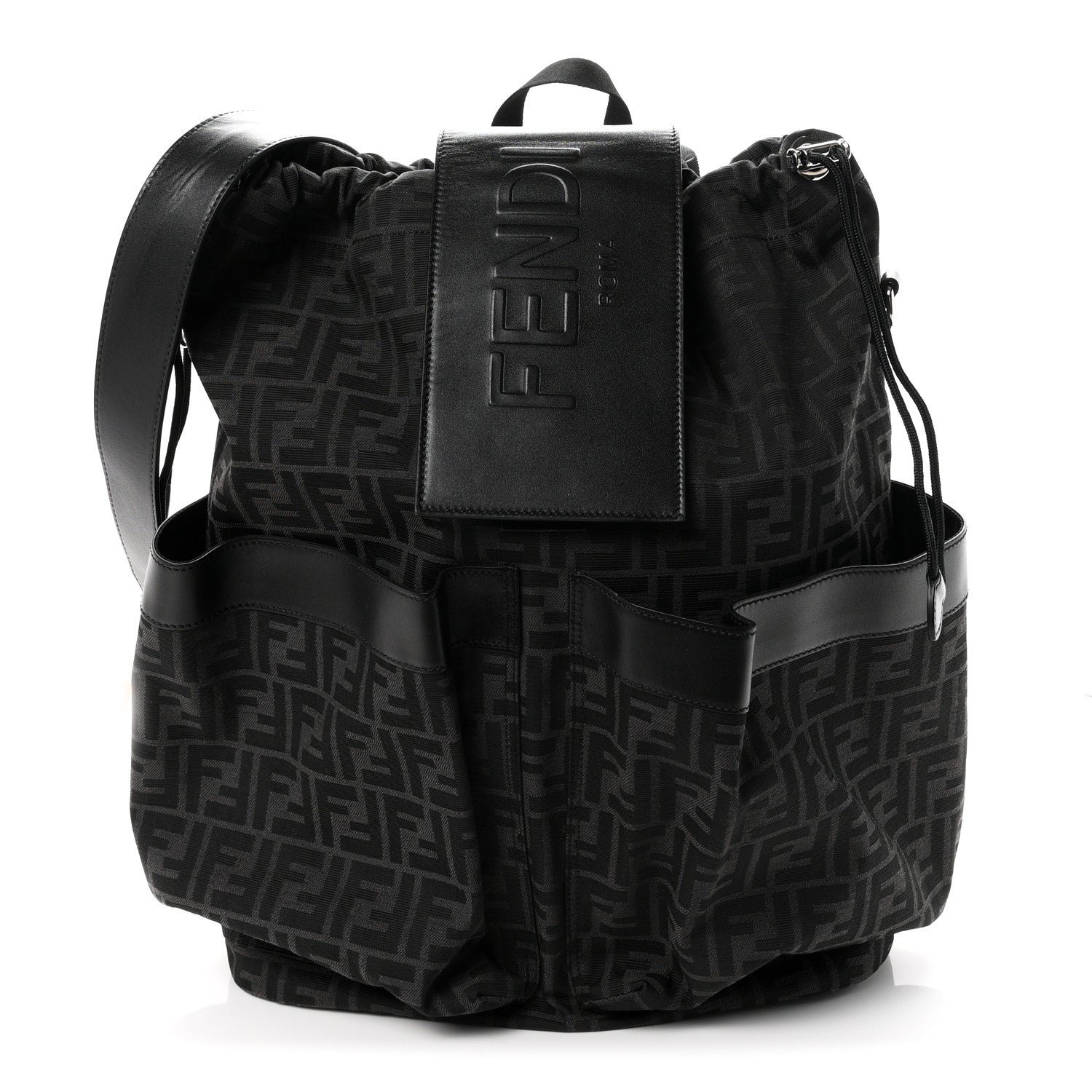 Fendi Recycled Fabric Jacquard Vitello Grace FF 1974 Large Fendi Strike Backpack Asfalto