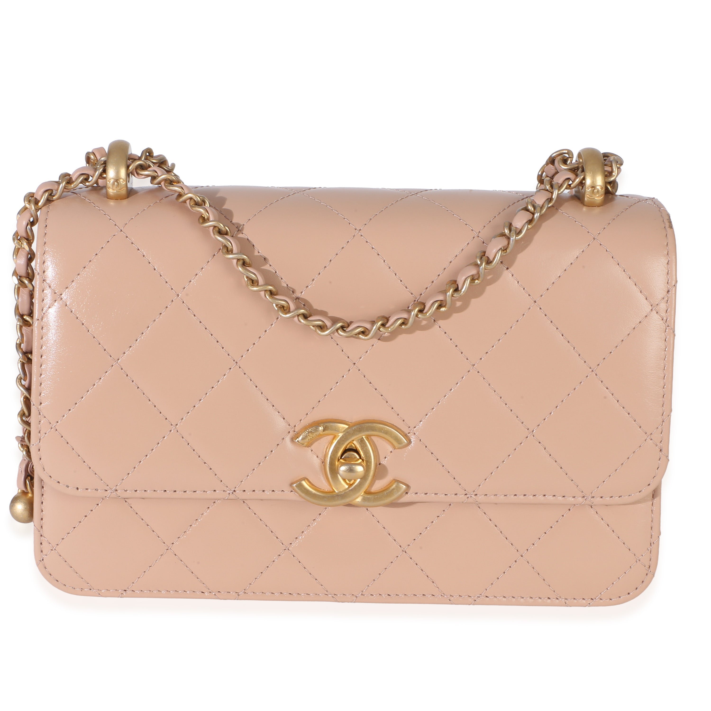 Beige Quilted Calfskin Mini Perfect Fit Flap Bag