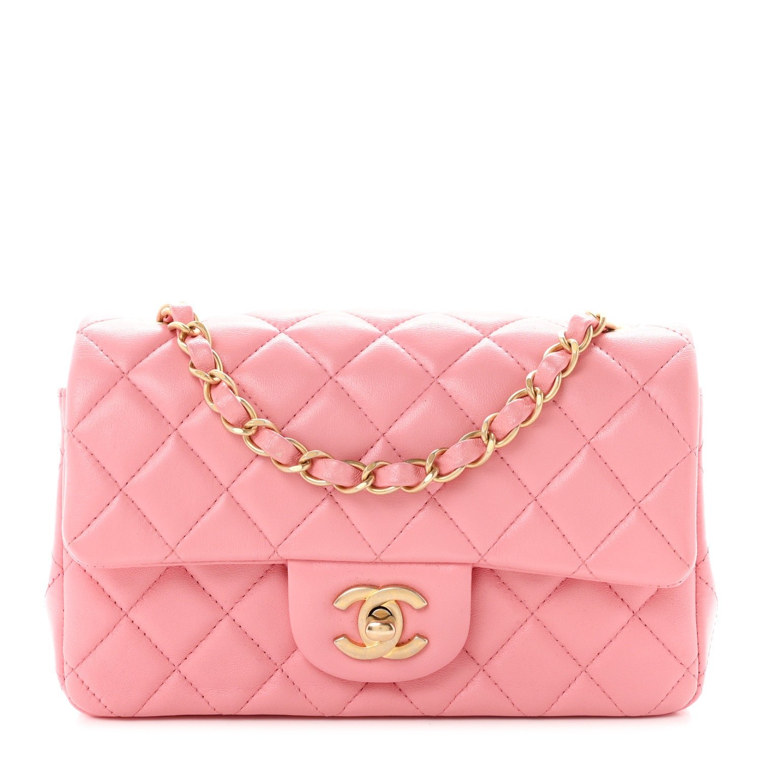 Chanel Lambskin Quilted Mini Rectangular Flap Pink