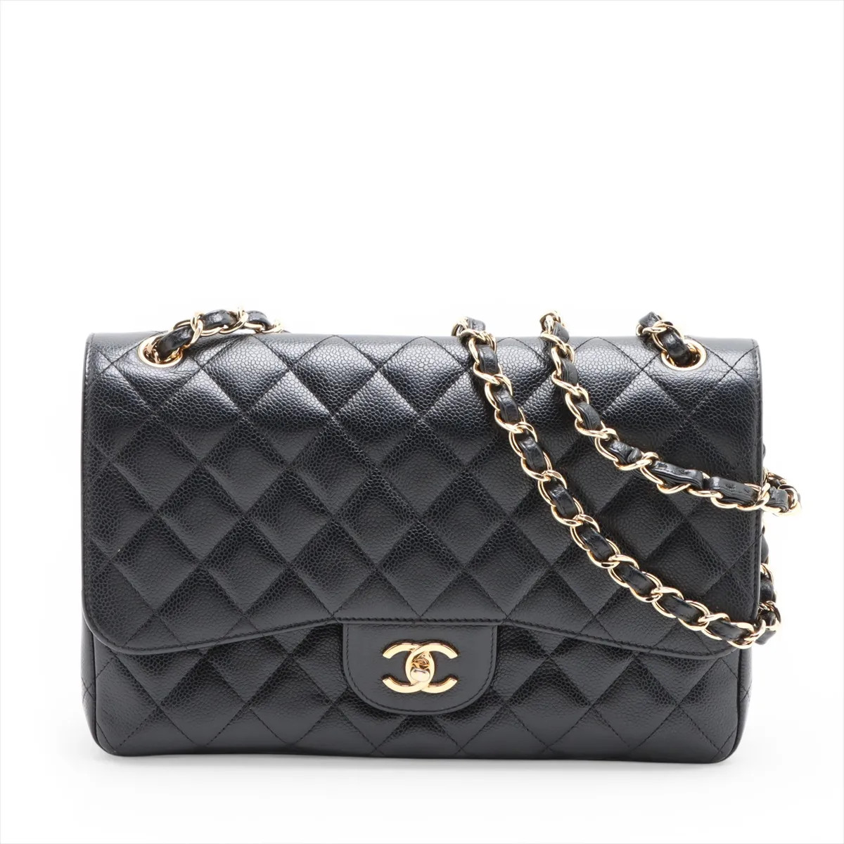 Chanel DEKAMATRASSE 30 Large Caviar Skin Double Flap Double Chain Bag Black Gold