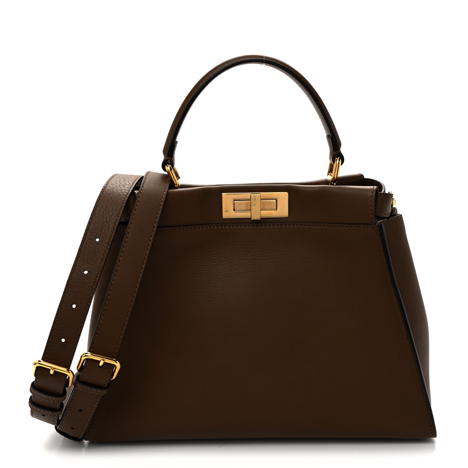 Fendi Vitello Seta Fabric Jacquard Pequin Medium Peekaboo Iconic Satchel Foresta Tobacco