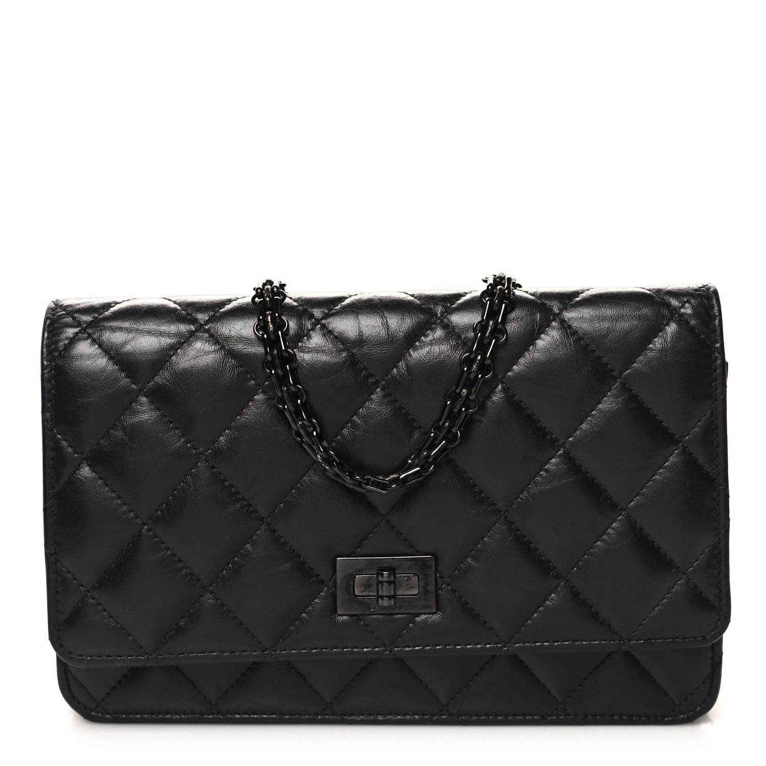 Chanel Aged Calfskin Quilted Reissue 2.55 Wallet On Chain WOC So Black