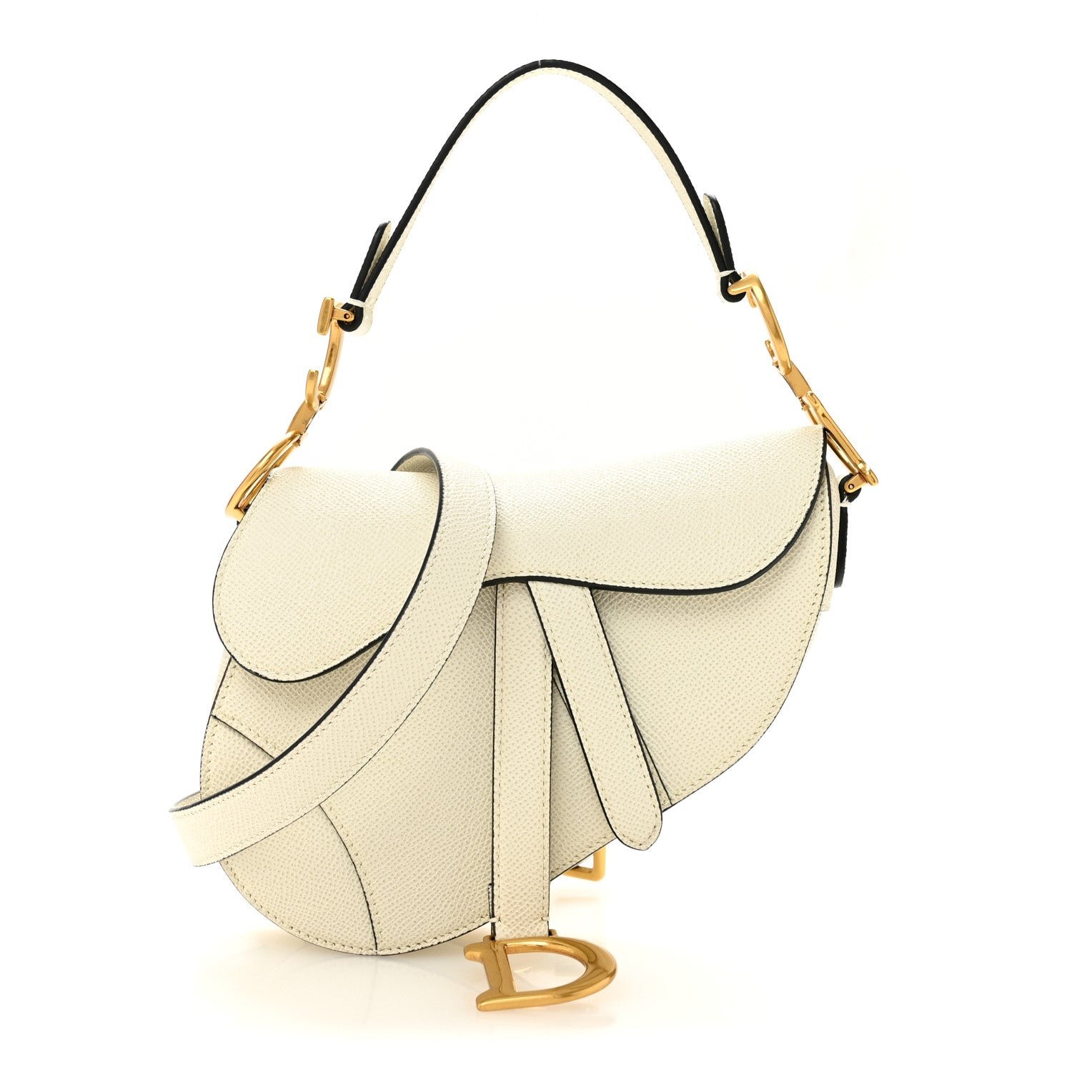 Christian Dior Grained Calfskin Mini Saddle Bag With Strap Latte