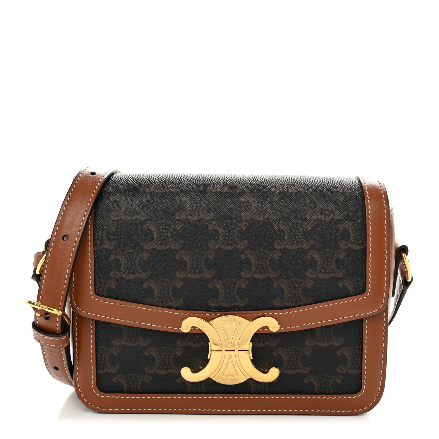 Celine Calfskin Triomphe Canvas Teen Triomphe Bag Tan