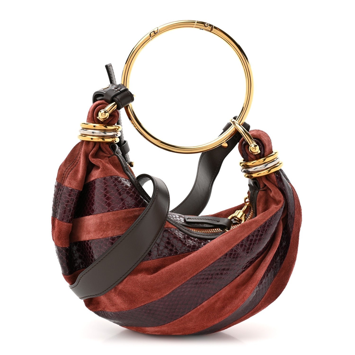 Chloe Suede Snakeskin Small Bracelet Hobo Bag Crafty Brown