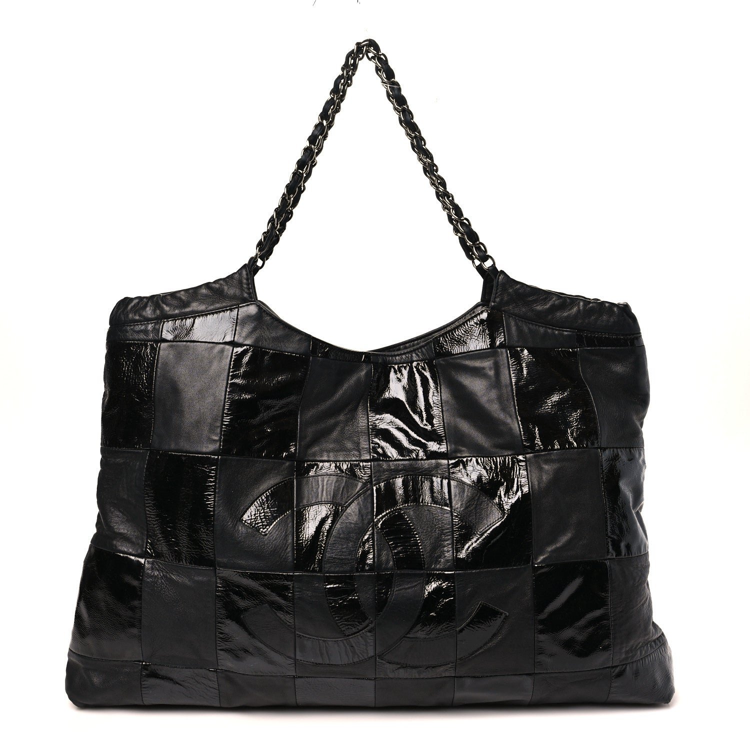 Chanel Patent Patchwork Large Brooklyn Tote Black