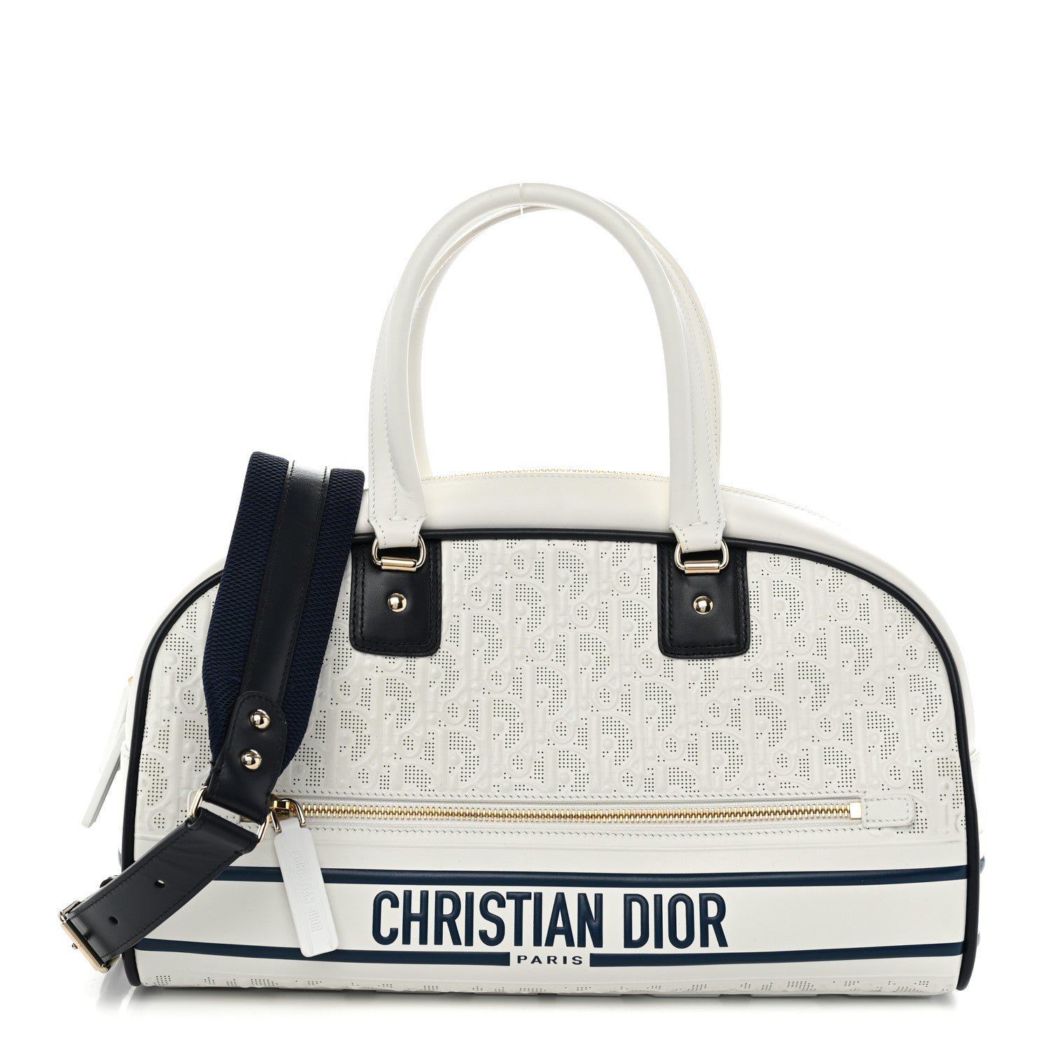Christian Dior Perforated Calfskin Medium Dior Vibe Classic Bowling Bag White