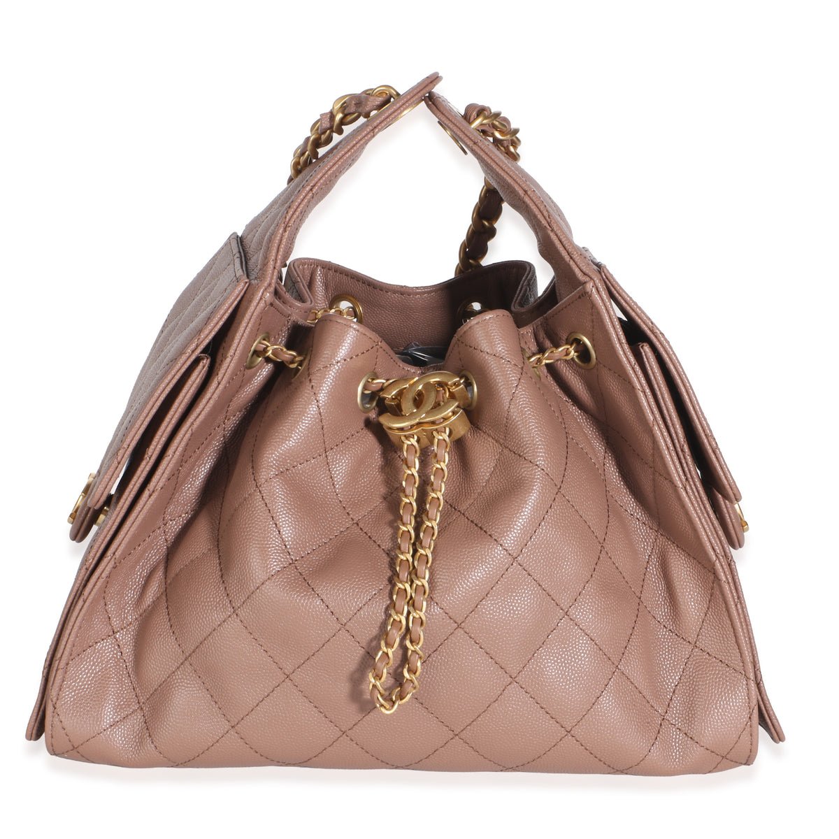 Chanel Light Brown Quilted Caviar Small Chanel 25 Hobo