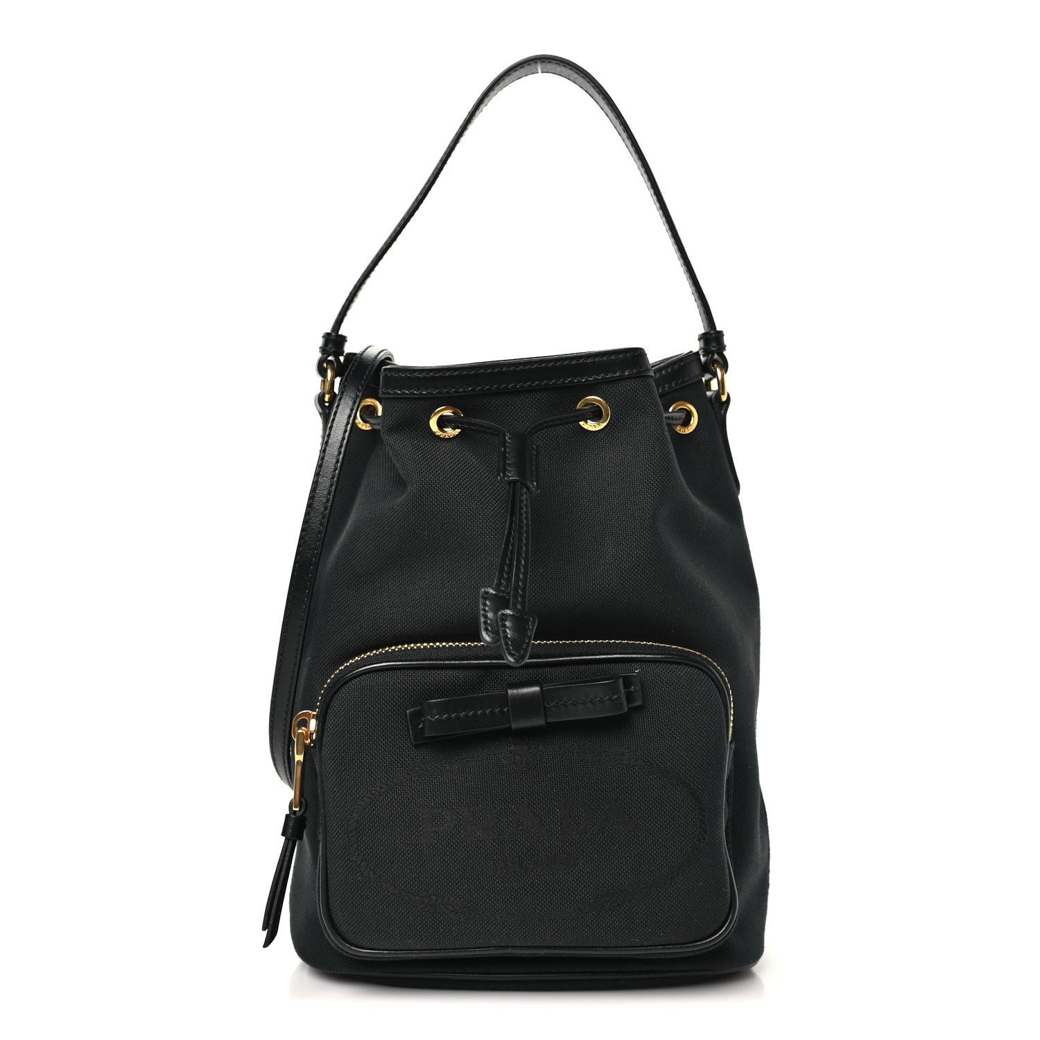 Prada Jacquard Logo Mini Bucket Crossbody Bag Black