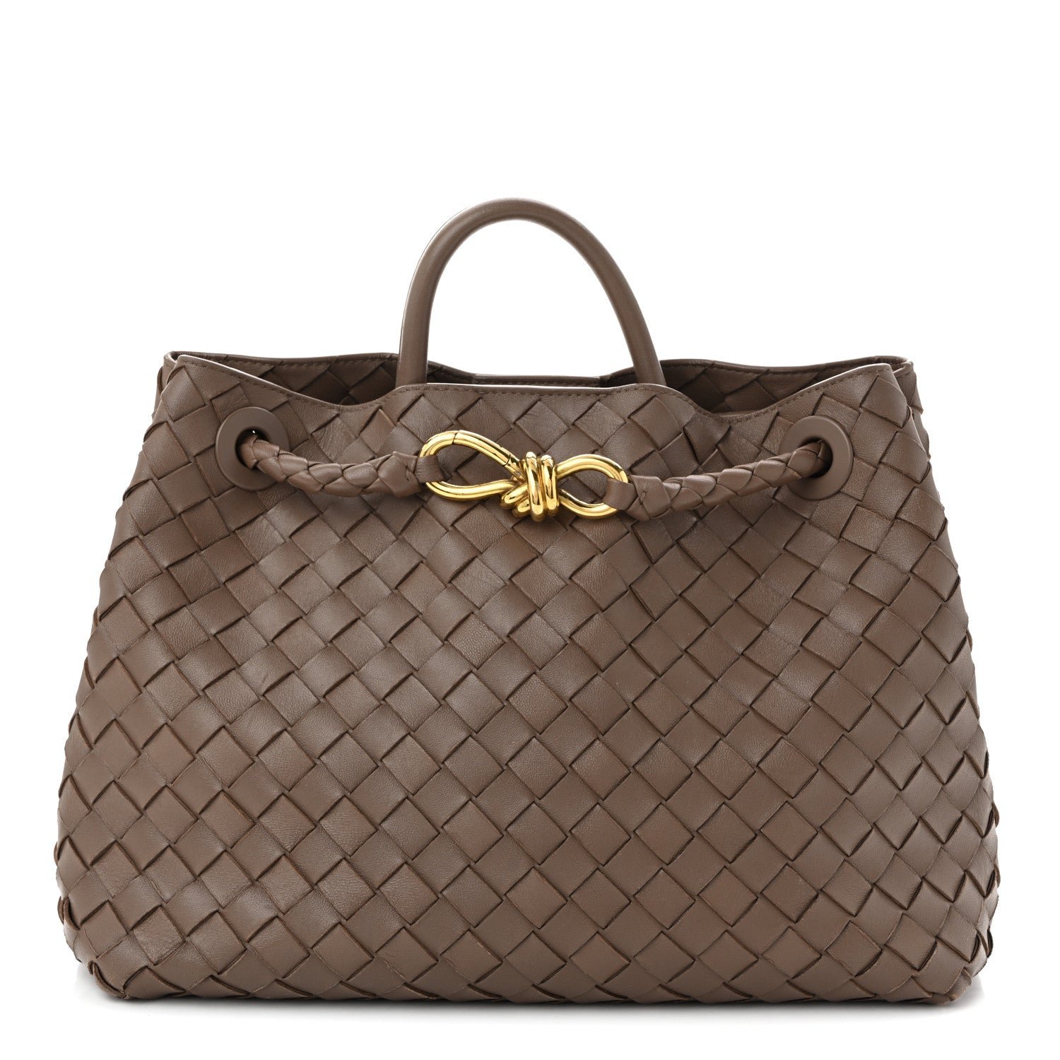 Bottega Veneta Nappa Intrecciato Medium Andiamo Shoulder Bag Taupe Grey