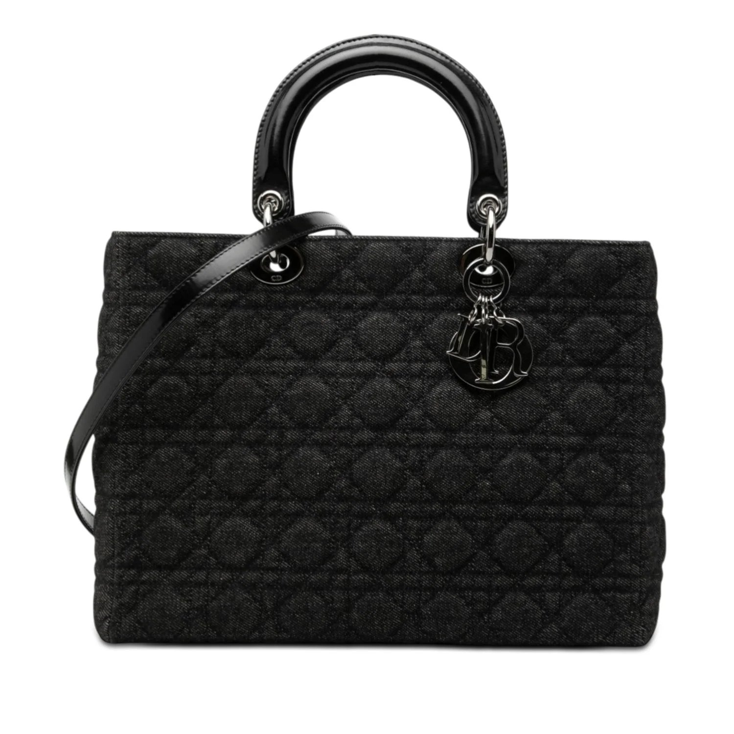 Patent Leather Large Denim Cannage Lady Dior