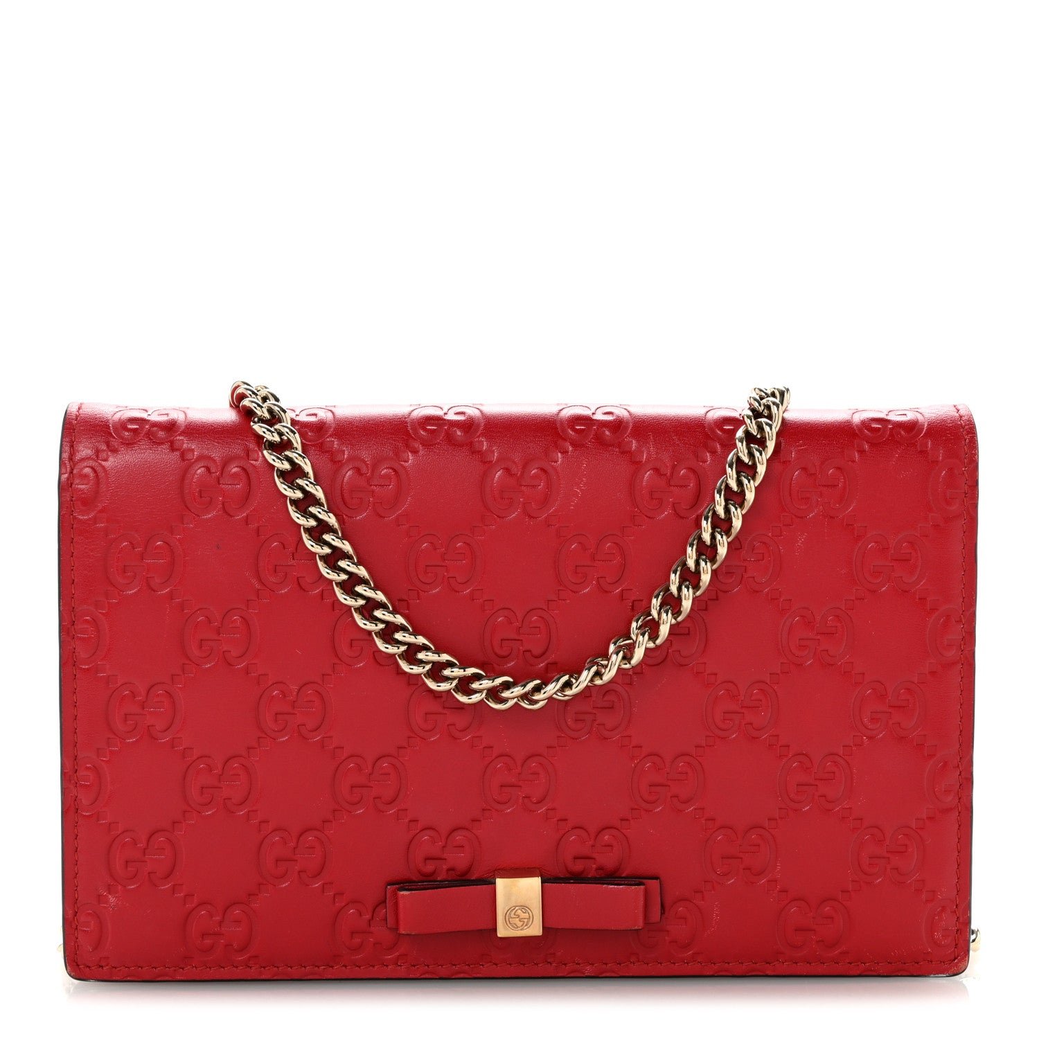 Gucci Guccissima Signature Bowy Chain Wallet Hibiscus Red