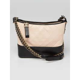 Chanel Beige/Black Quilted Leather Medium Gabrielle Hobo Bag