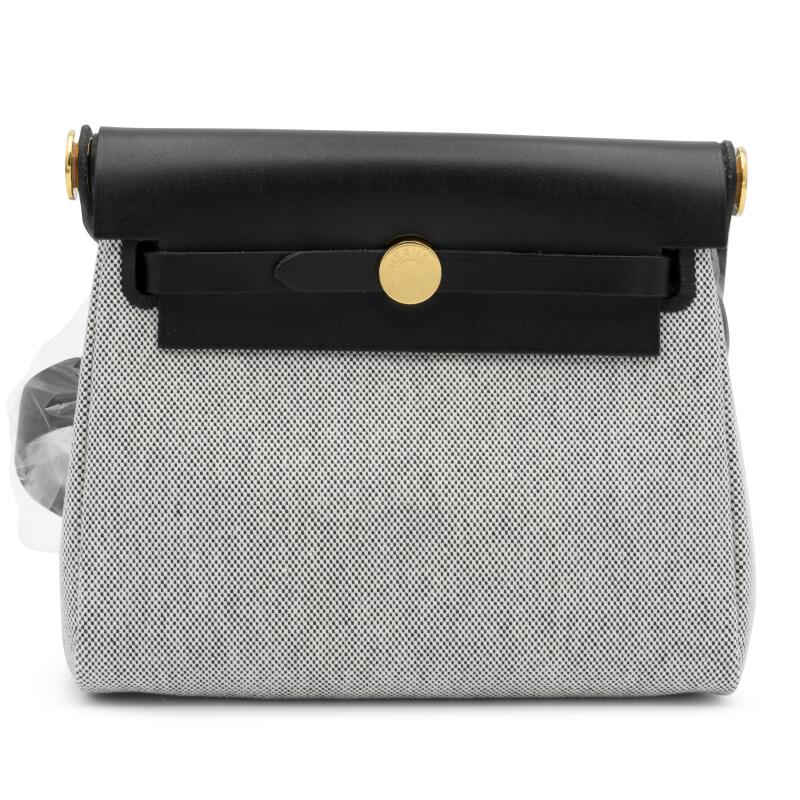 Hermes Black Vache Hunter and Ecru Toile Mini Herbag Zip 20 Gold Hardware, 2025