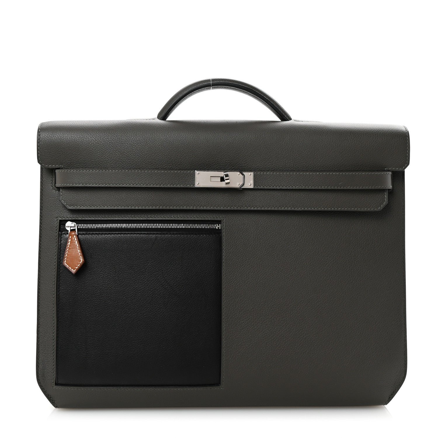 Hermes Evercolor Evergrain Barenia Kelly Depeches 36 Briefcase Vert De Gris Black Fauve