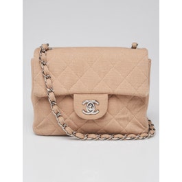 Chanel Chanel Beige Quilted Canvas Classic Square Mini Flap Bag