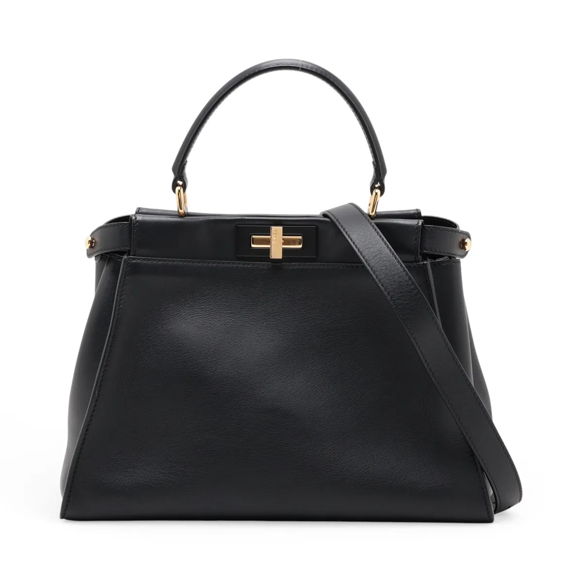 Fendi PEEKABOO REGULAR 8BN290 Leather 2 Way Handbag Black