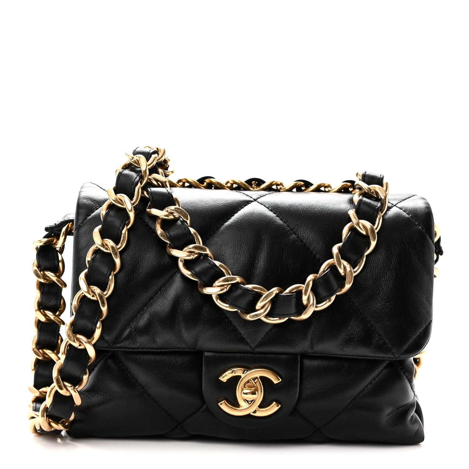 Chanel Lambskin Quilted Small Chain Top Handle Flap Black